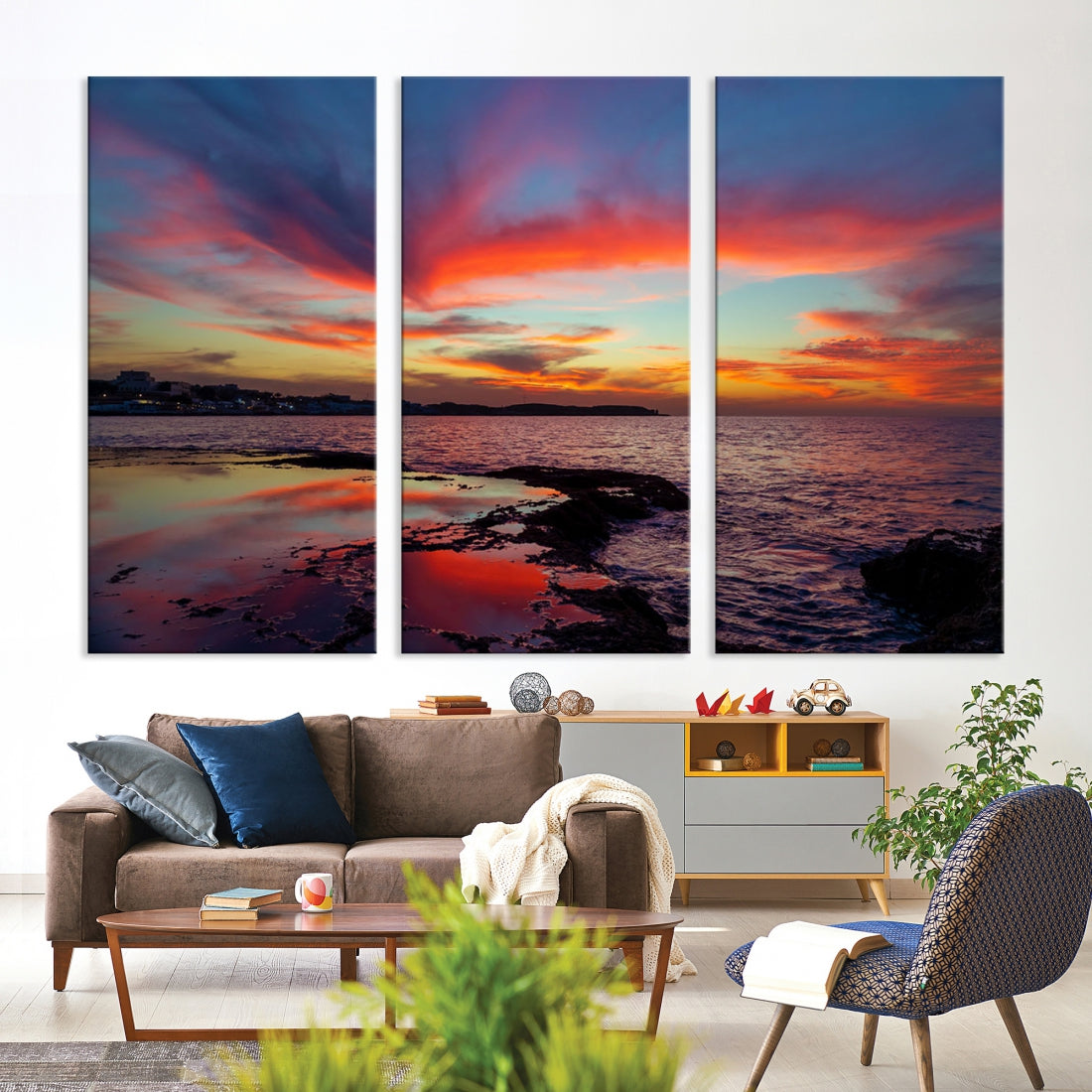 Fascinating Sunset over Horizon Beach Wall Art Canvas Print Large Wall Decor