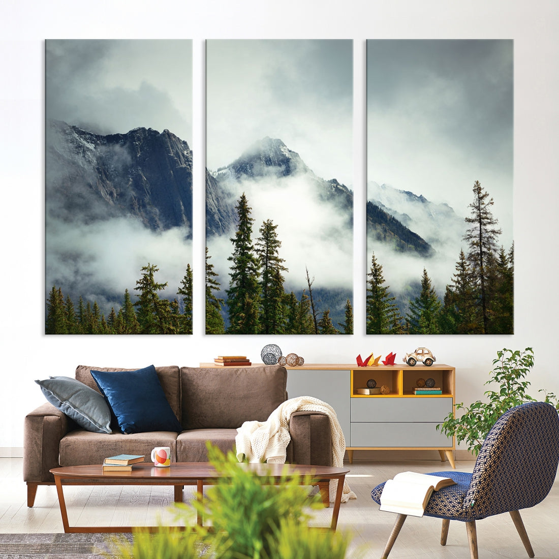 Foggy Nature Landscape Mountain Forest Extra Large Canvas Wall Art Giclee Print