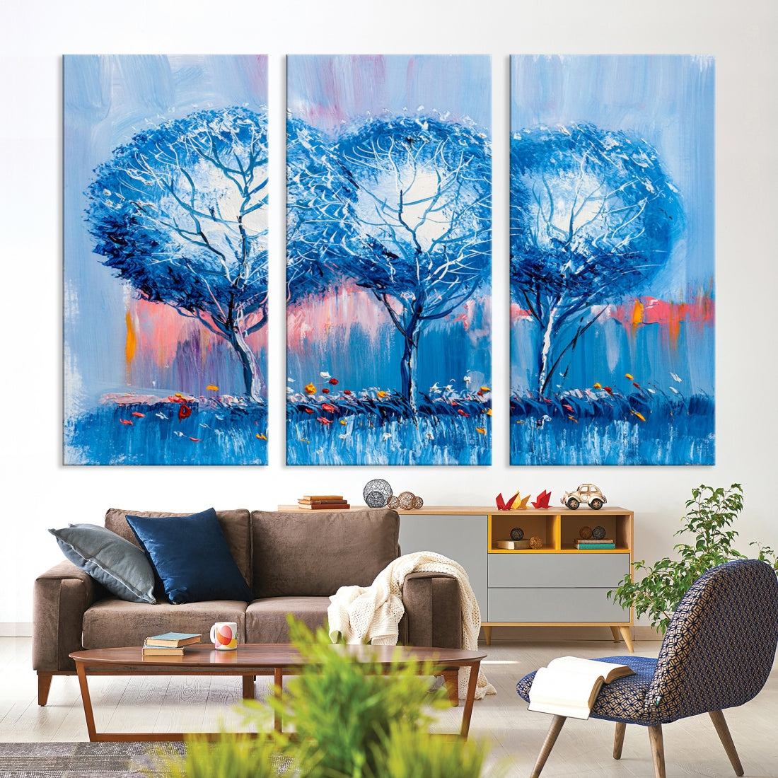 Abstract Blue Trees Oil Painting Printed on Canvas Wall Art Modern Wall Decor