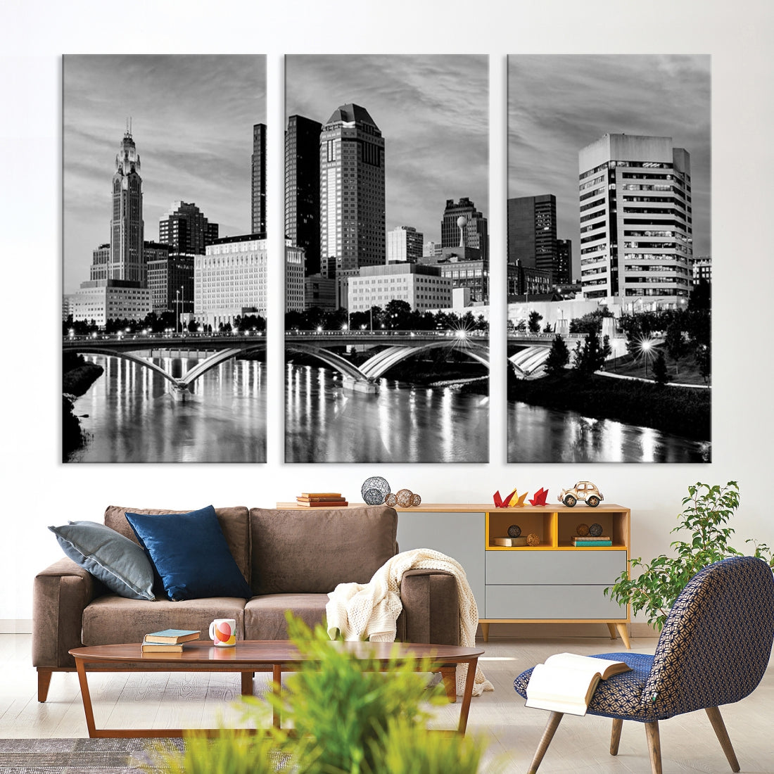 Black and White Columbus City Wall Art Skyline Cityscape Canvas Print