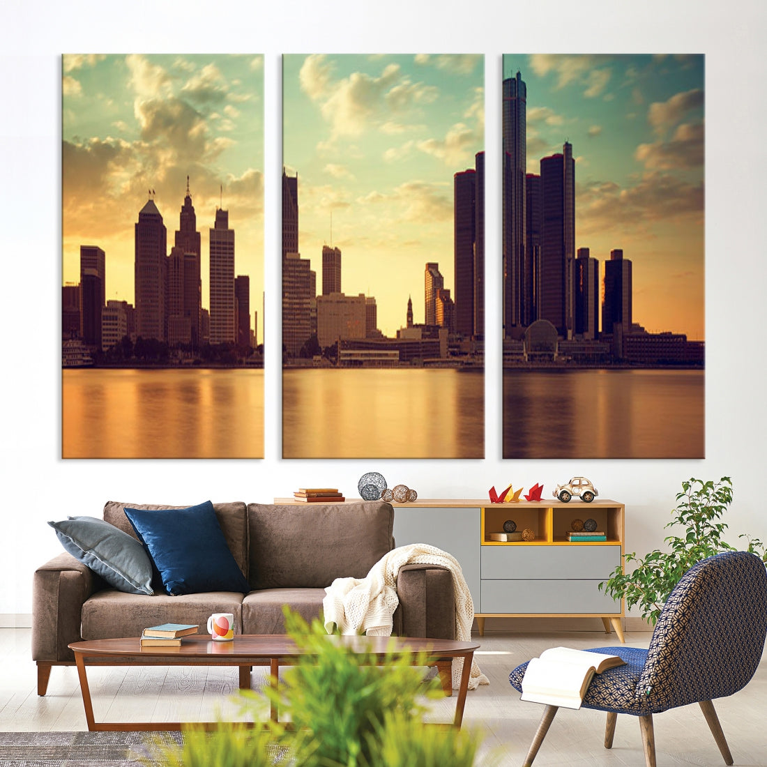Detroit Downtown Towers Skyline Wall Art Cityscape Canvas Print