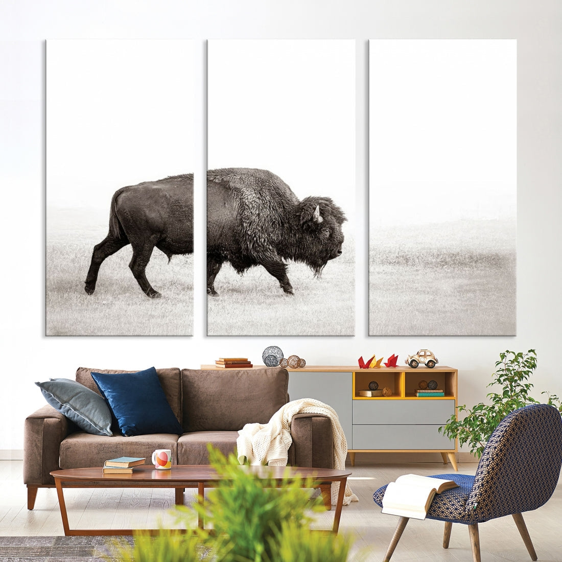 Alone Bison Wall Art Canvas Print, Cow Wall Art, Buffalo Artwork