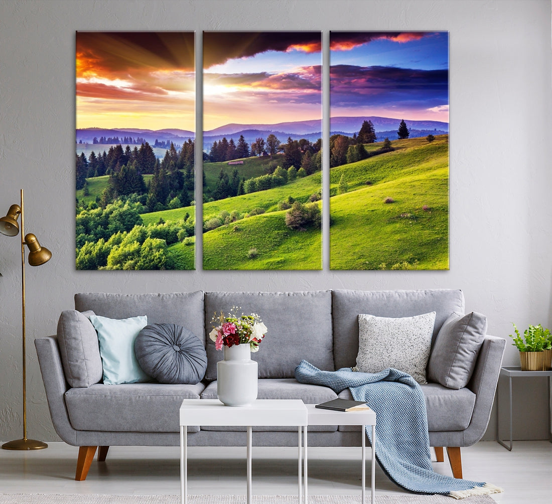 Large Wall Art Sparse Forest on Mountain at Sunset Landscape Canvas Print