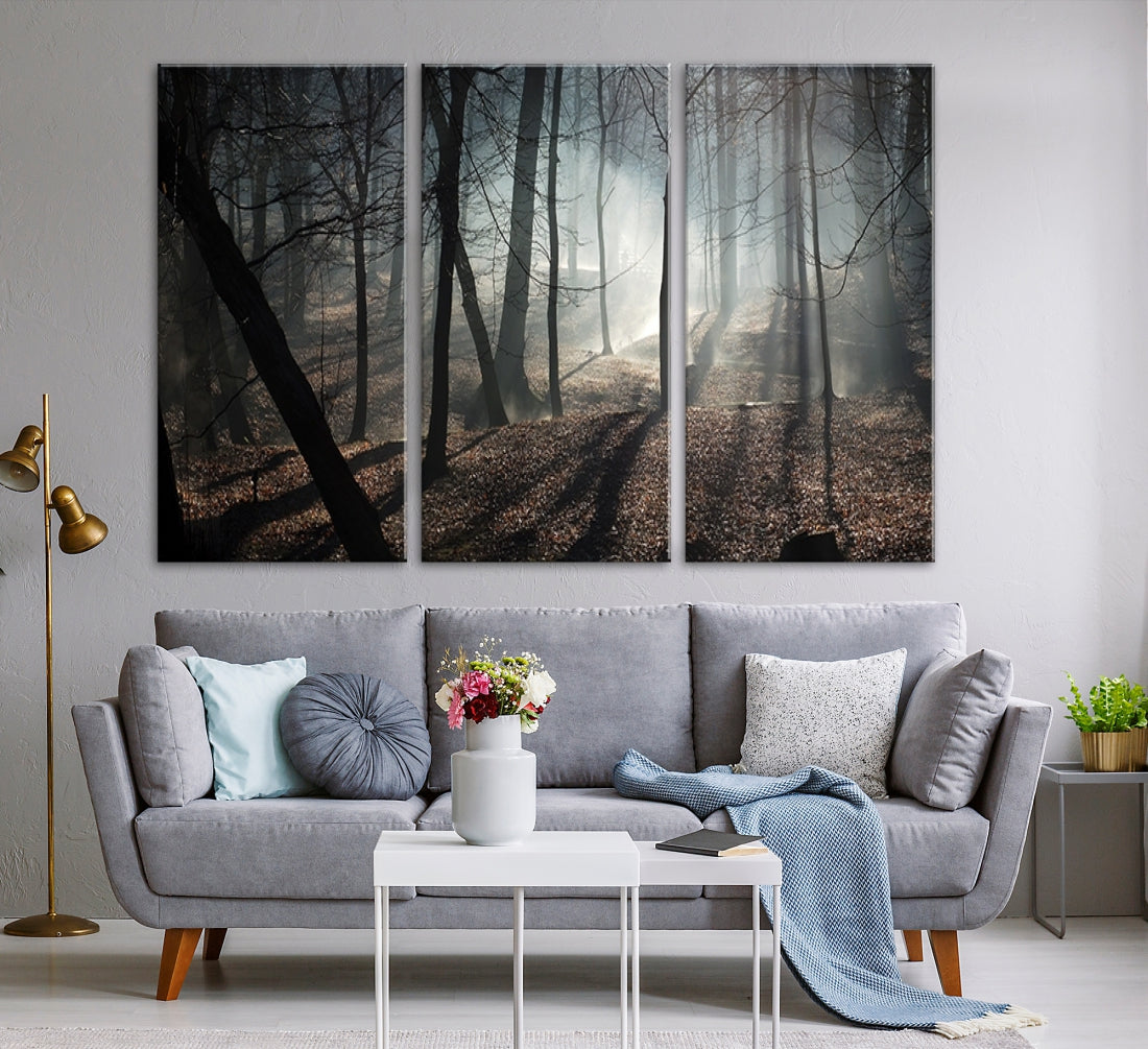 Large Wall Art Fascinating Foggy and Dark Forest Canvas Print