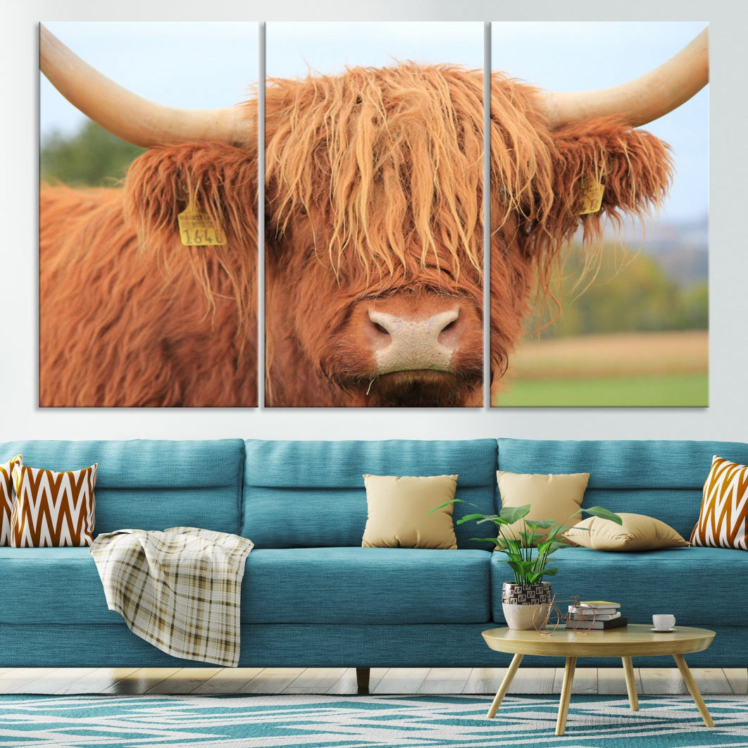 Highland Cow Close-up Canvas Wall Art Print Multi Panel Extra Large Canvas Set Framed Ready to Hang Artwork