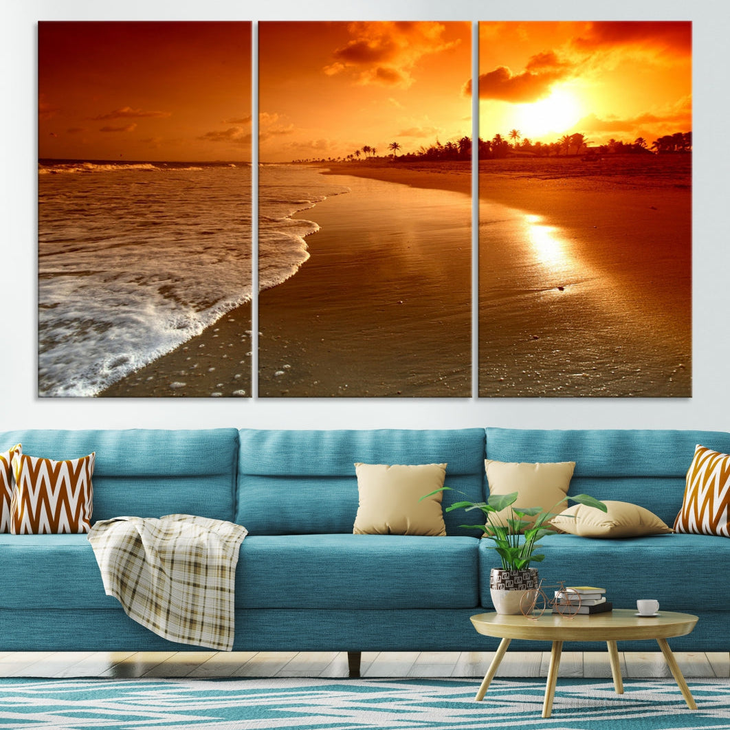 Ocean Beach Canvas Wall Art Beach Canvas, Coastal Sunset Tropical Island Beach Sunset Artwork Print