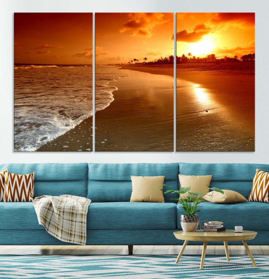 Ocean Beach Canvas Wall Art Beach Canvas, Coastal Sunset Tropical Island Beach Sunset Artwork Print
