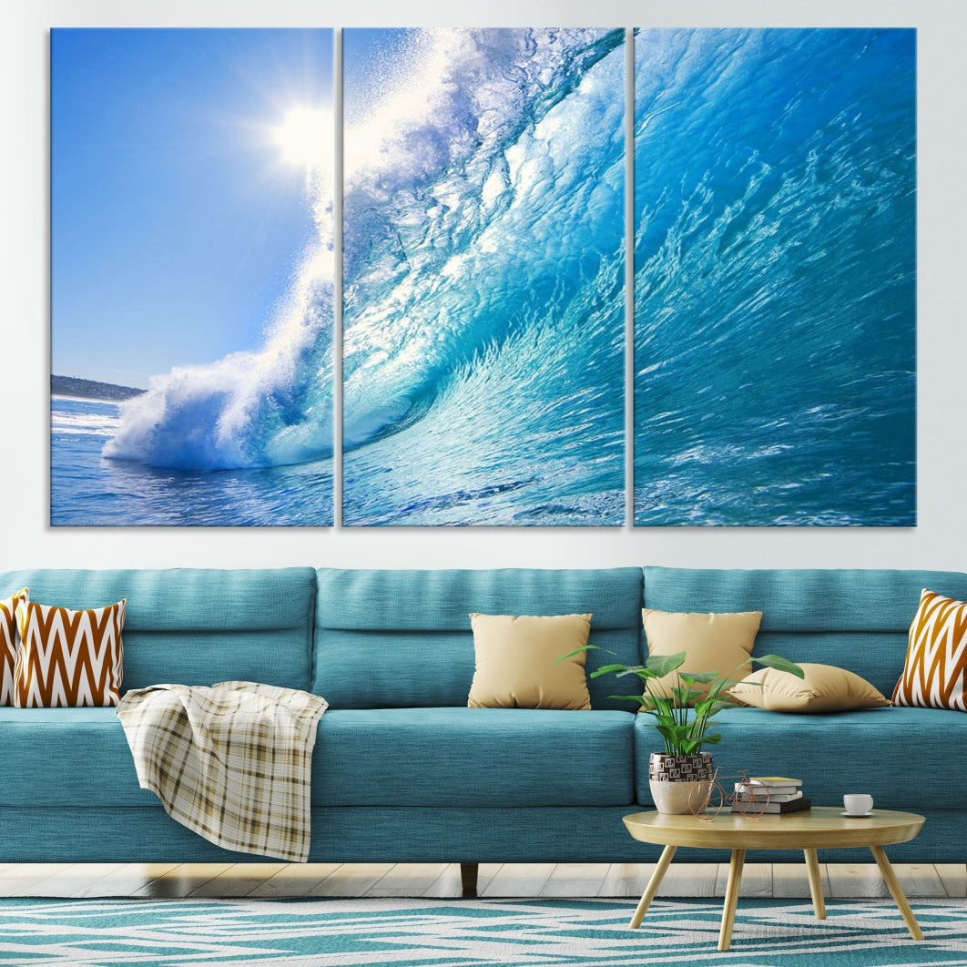 Surfing Wave Art Print Big Blue Ocean Canvas Wall Art for Living Room Decor