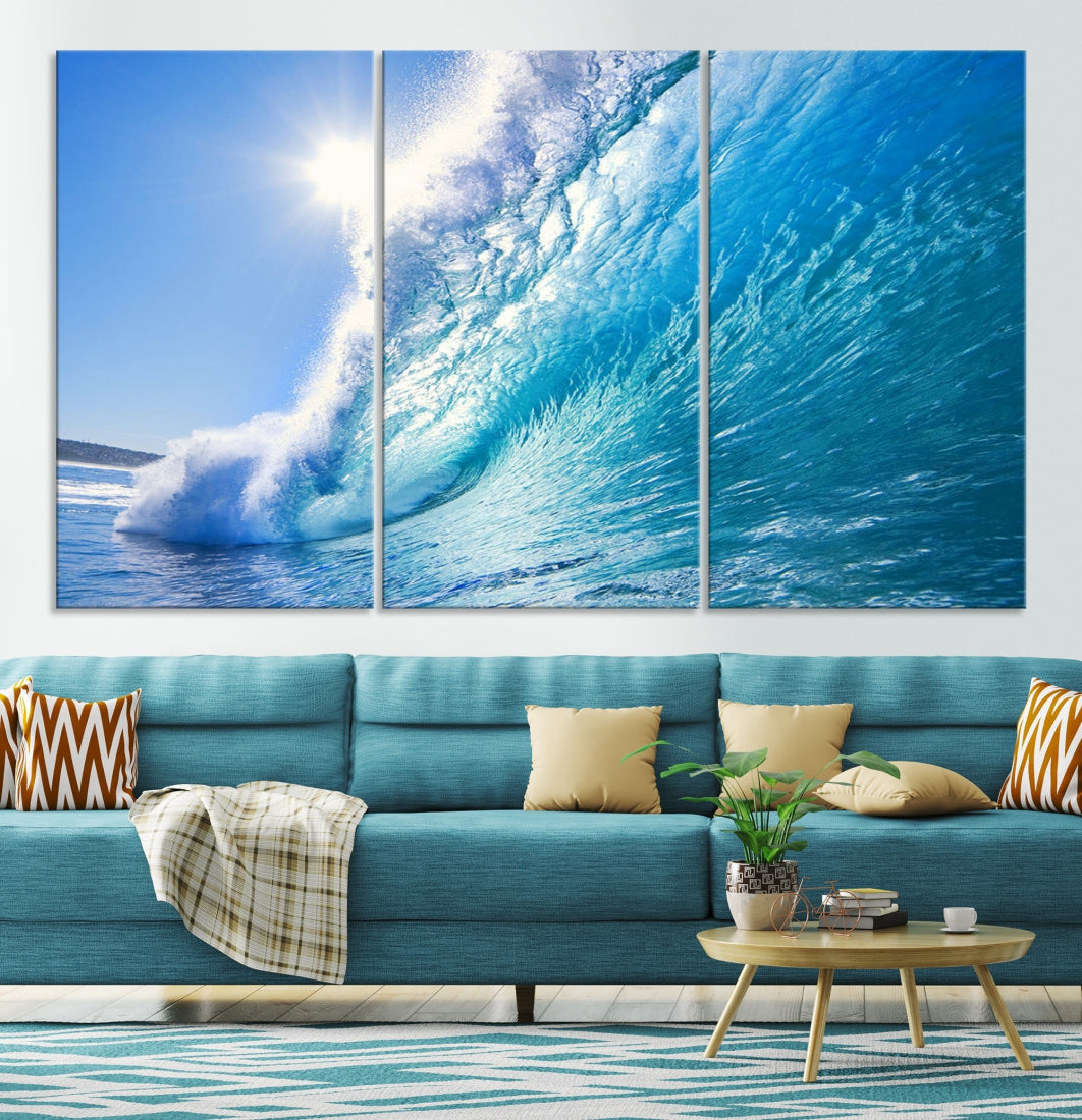 Surfing Wave Art Print Big Blue Ocean Canvas Wall Art for Living Room Decor