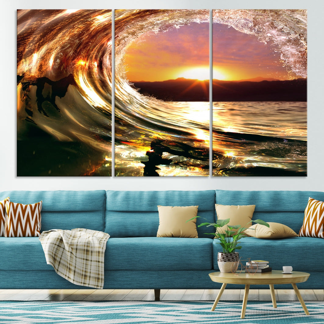 Ocean Waves Crash Under Radiant Sun Wall Art Canvas Print