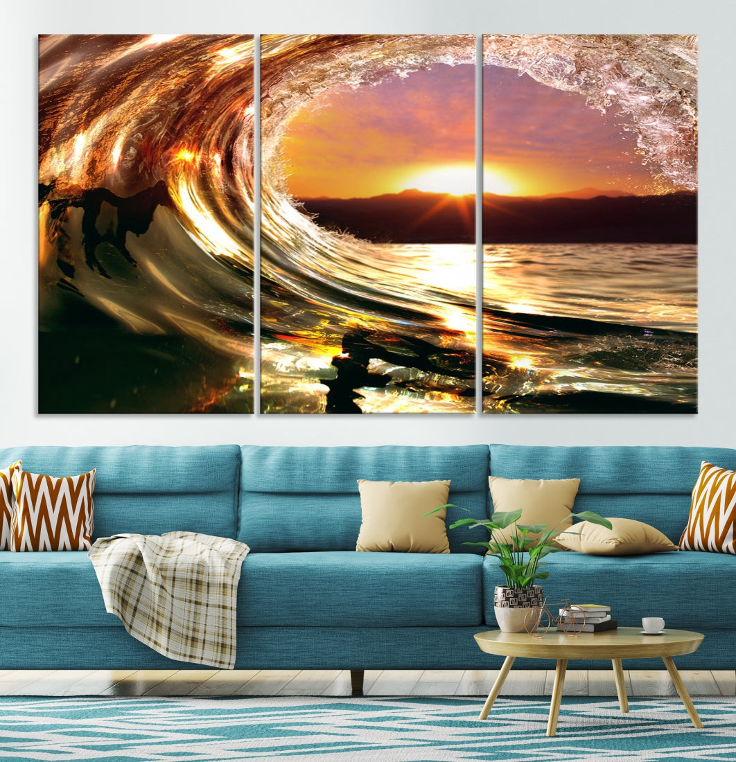 Ocean Waves Crash Under Radiant Sun Wall Art Canvas Print