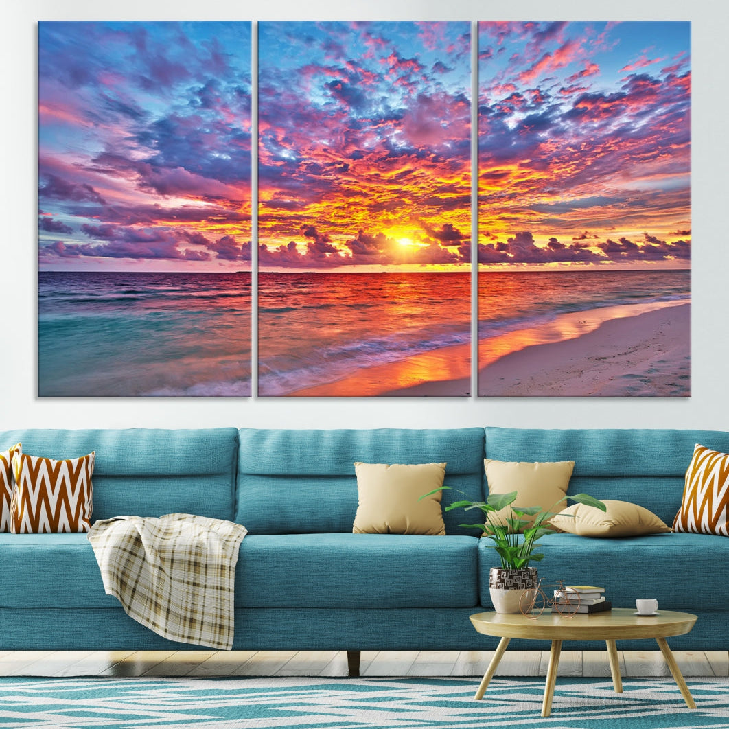 Amazing Ocean Sunset Beach Landscape Giclee Canvas Extra Large Wall Art Print