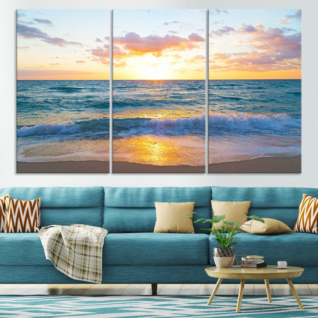 Ocean Beach Canvas Wall Art Beach Canvas, Coastal Artwork Print for Living Room Home Office Decor, Beach Wall Art, Sea