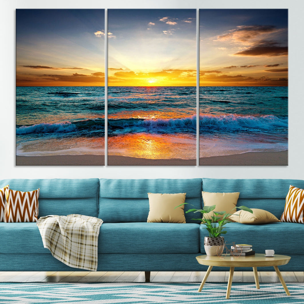 Beautiful Sunset on the Beach Coastal Wall Art Canvas Print for Dining Room Office Decor