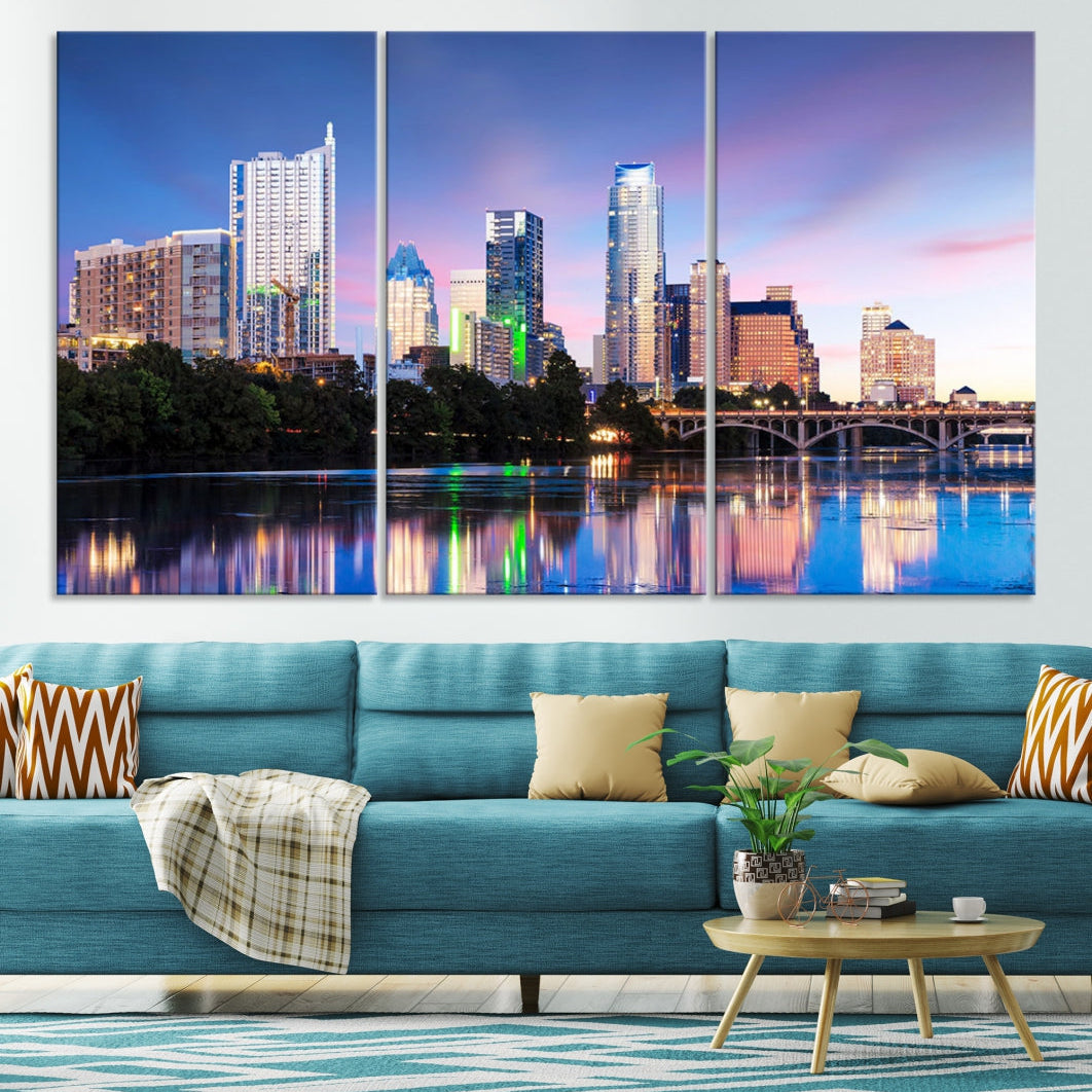 Extra Large Austin City Canvas Print Purple Dusk Skyline Wall Art