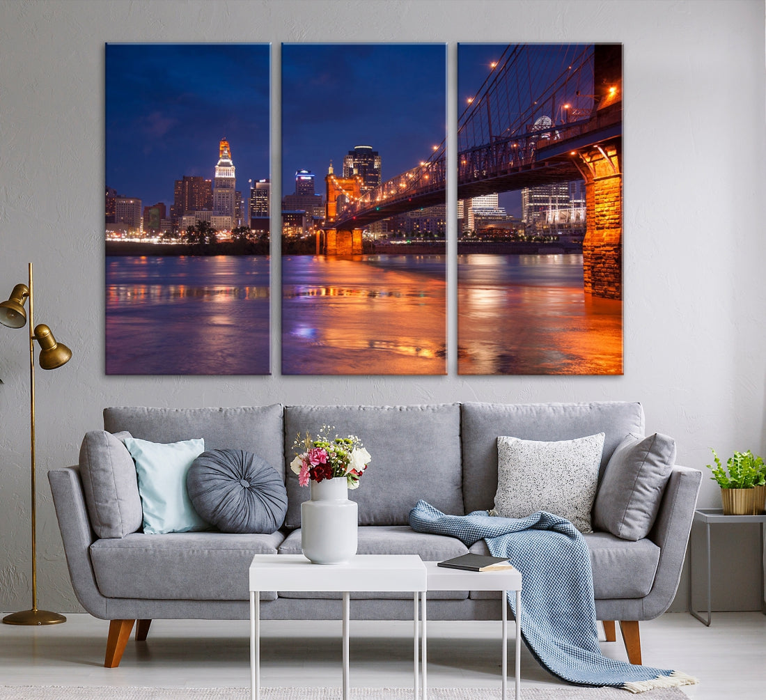 Cincinnati City Bridge Night Lights Canvas Wall Art Cincinnati Print