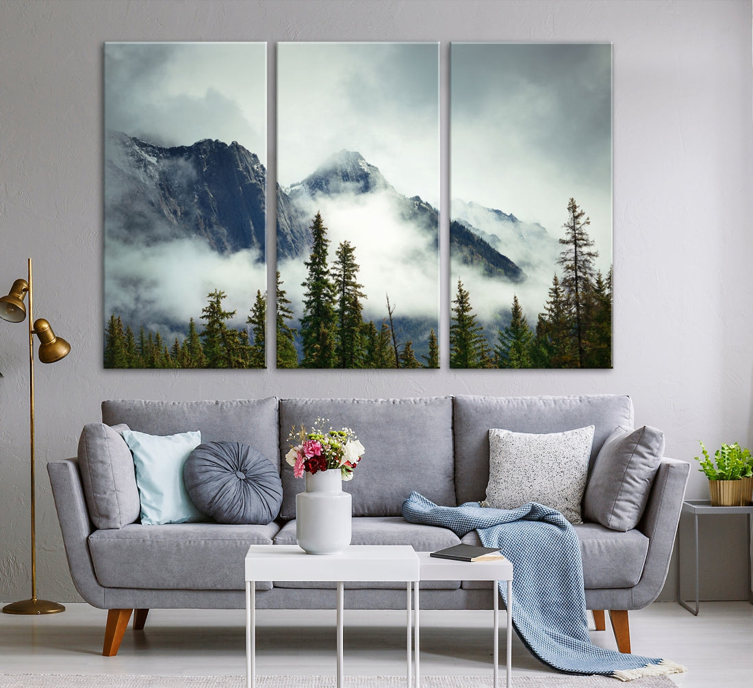 Foggy Nature Landscape Mountain Forest Extra Large Canvas Wall Art Giclee Print