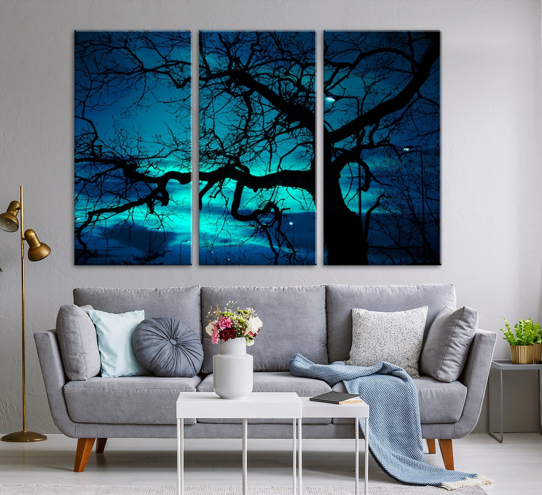 Bare Tree Moonlight Nature Wall Art Large Canvas Print Living Room Decor