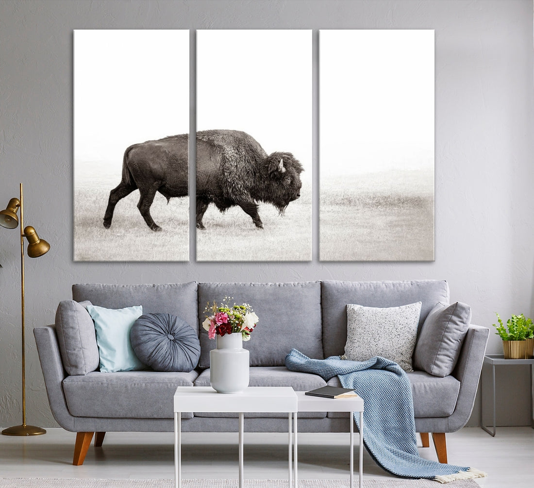 Alone Bison Wall Art Canvas Print, Cow Wall Art, Buffalo Artwork