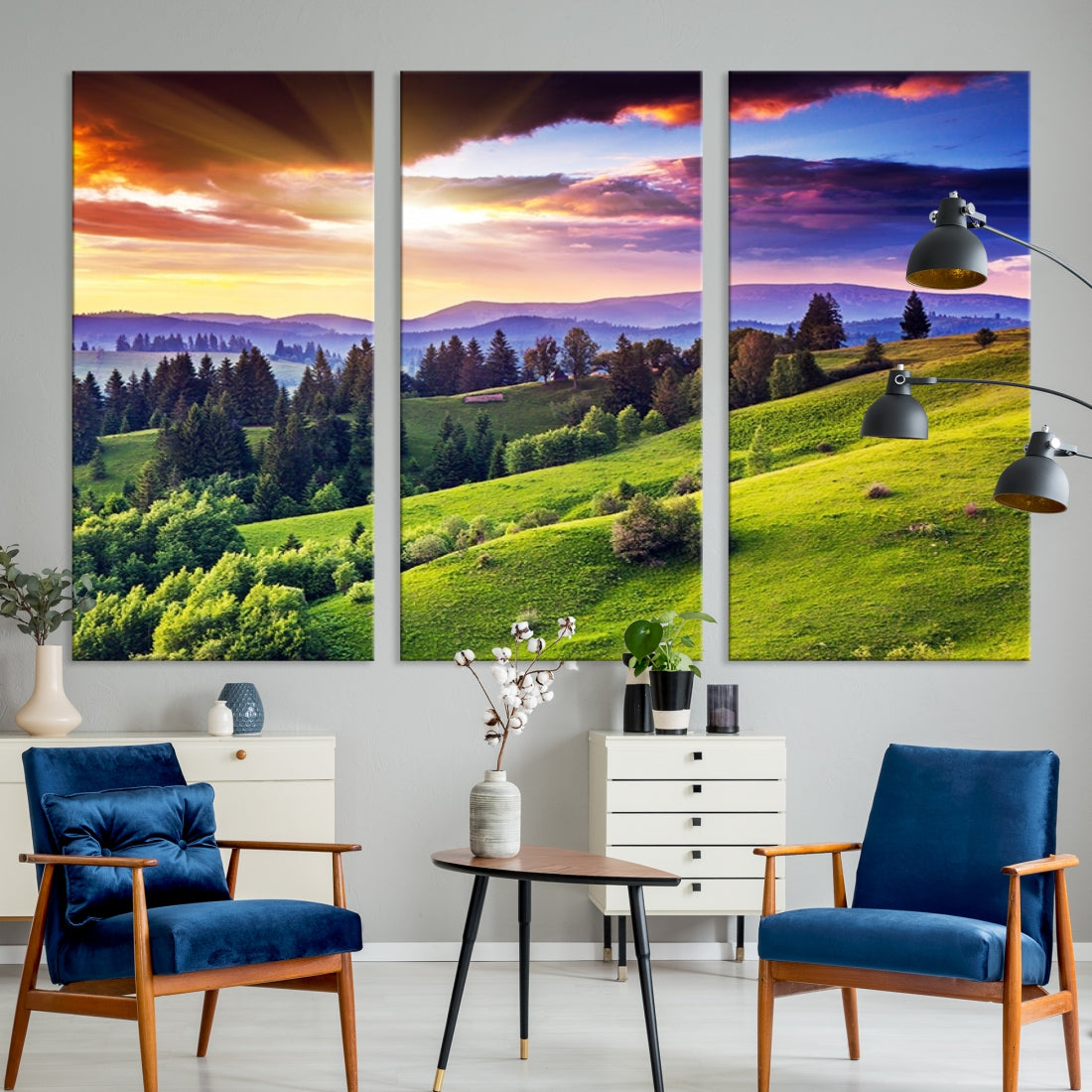 Large Wall Art Sparse Forest on Mountain at Sunset Landscape Canvas Print