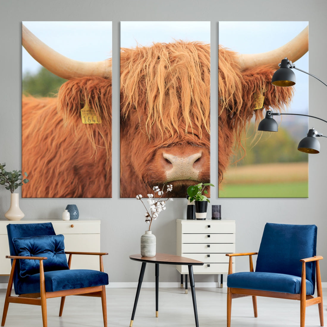 Highland Cow Close-up Canvas Wall Art Print Multi Panel Extra Large Canvas Set Framed Ready to Hang Artwork