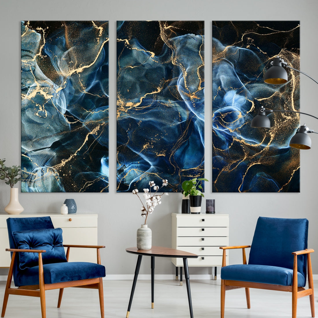 Navy Blue and Smokey Space Abstract Canvas Wall Art Giclee Print