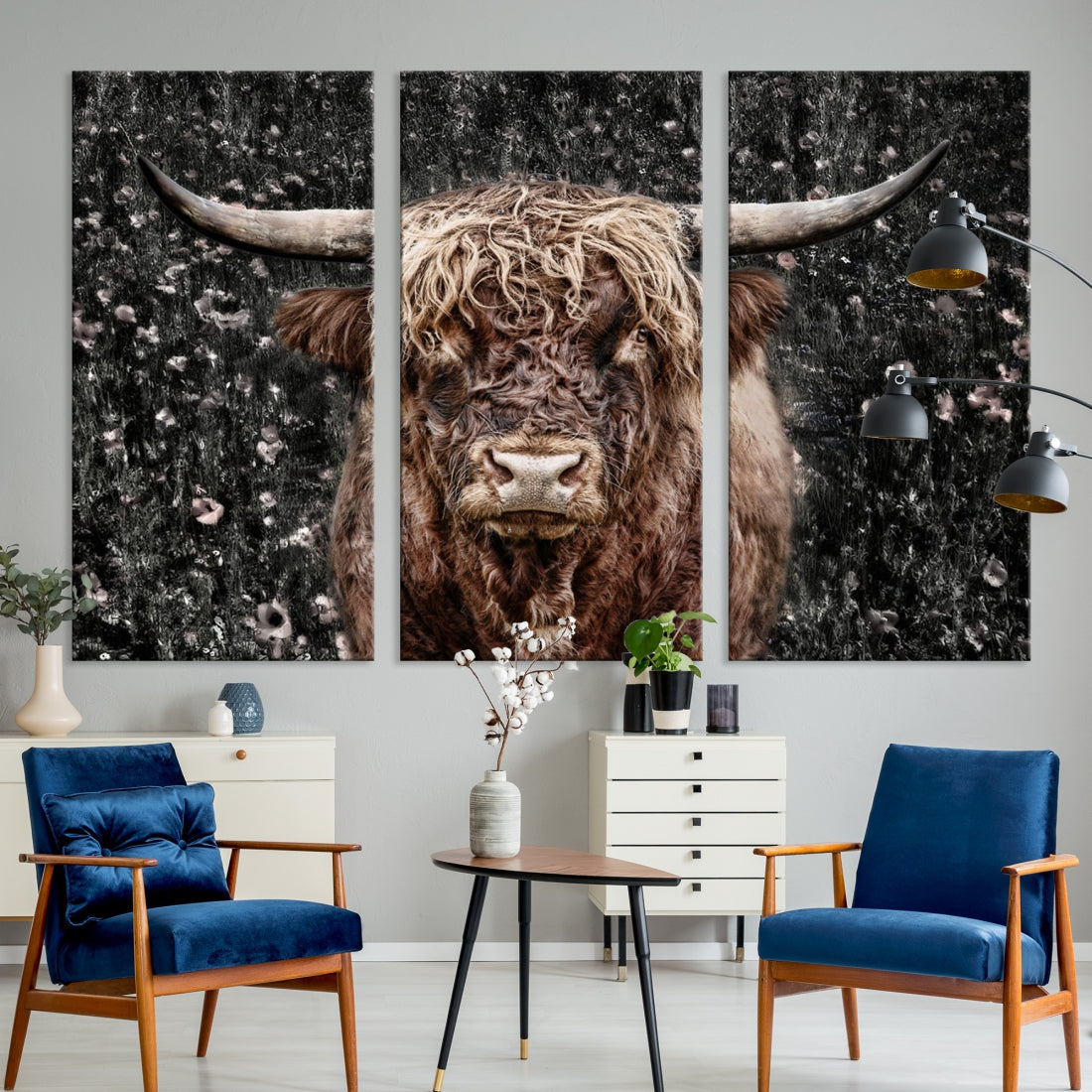 Highland Cow Photography Canvas Wall Art Print Animal Wall Art Painting Large Cow Canvas Print Home Office Ranch Farm