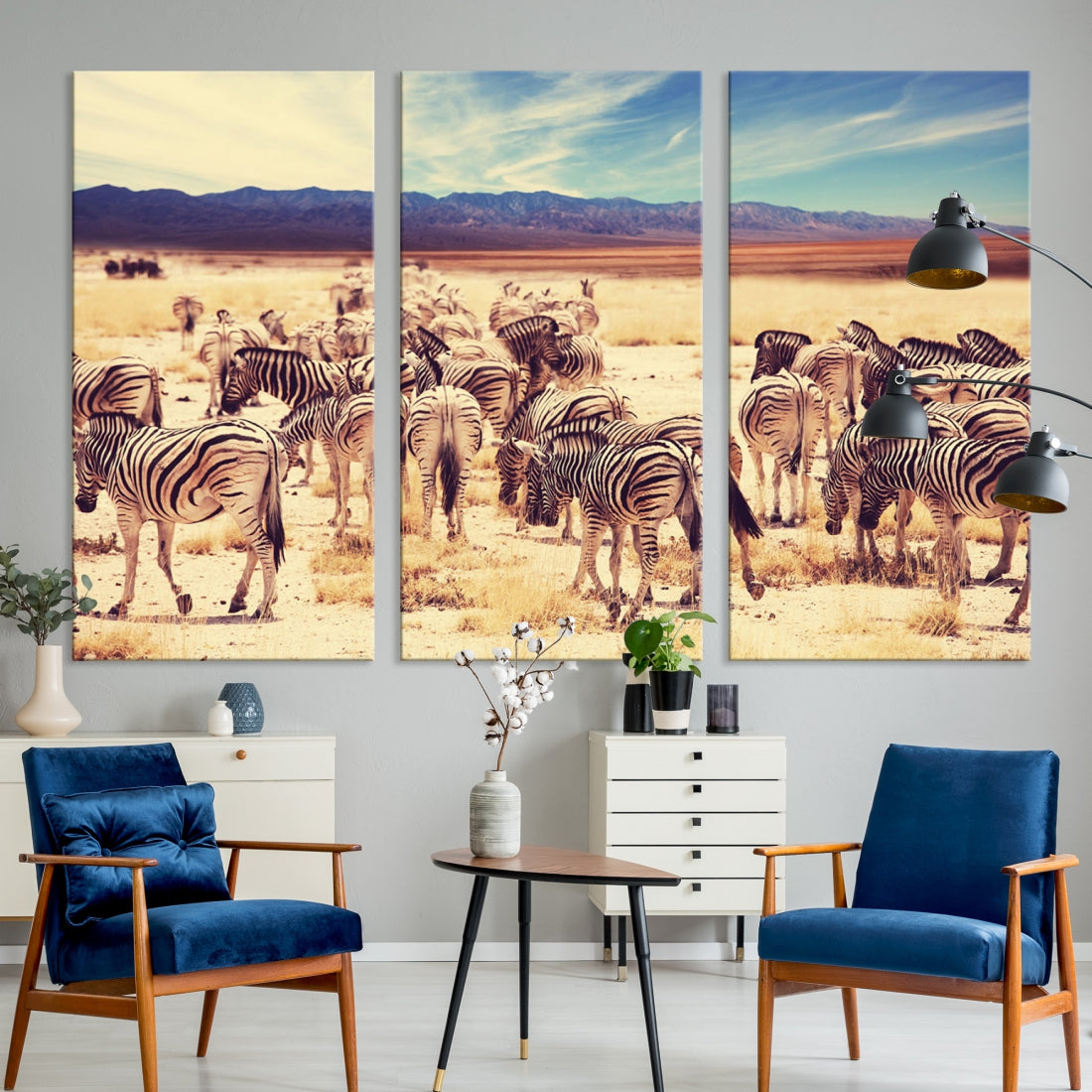 Zebras in the Savannah Africa Wild Animals Wildlife Photo Canvas Wall Art Giclee Print