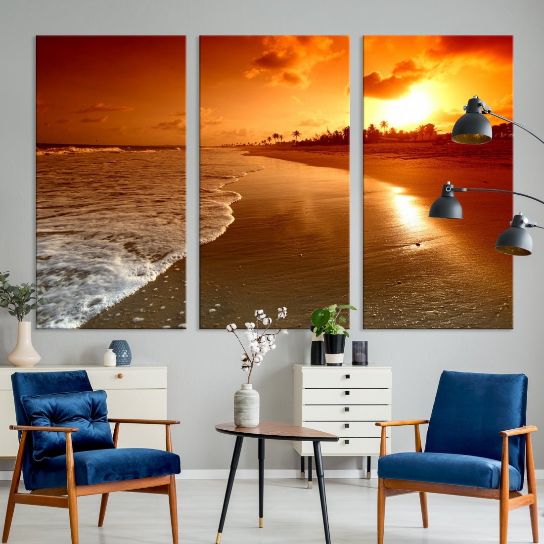 Ocean Beach Canvas Wall Art Beach Canvas, Coastal Sunset Tropical Island Beach Sunset Artwork Print