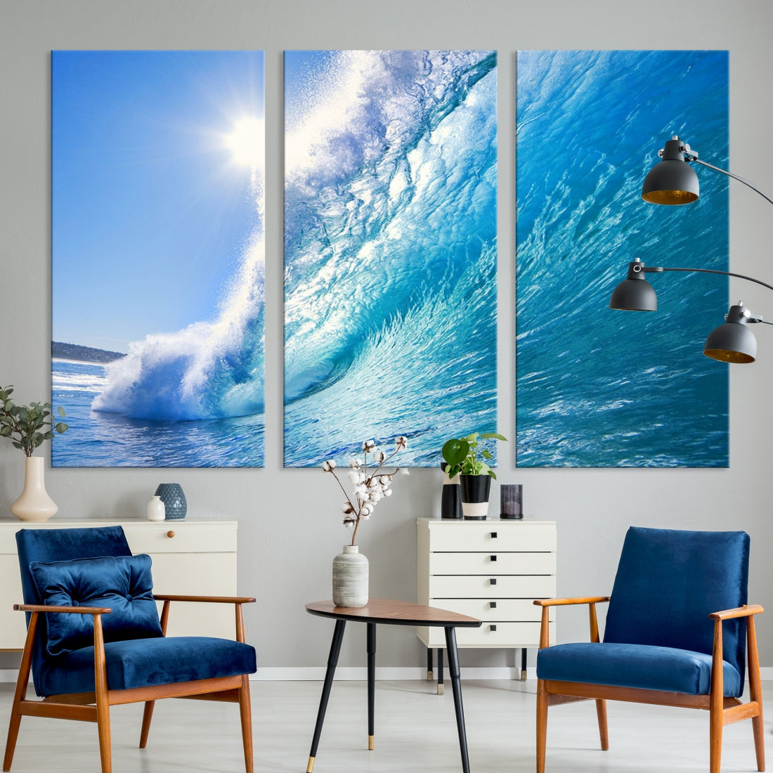 Surfing Wave Art Print Big Blue Ocean Canvas Wall Art for Living Room Decor