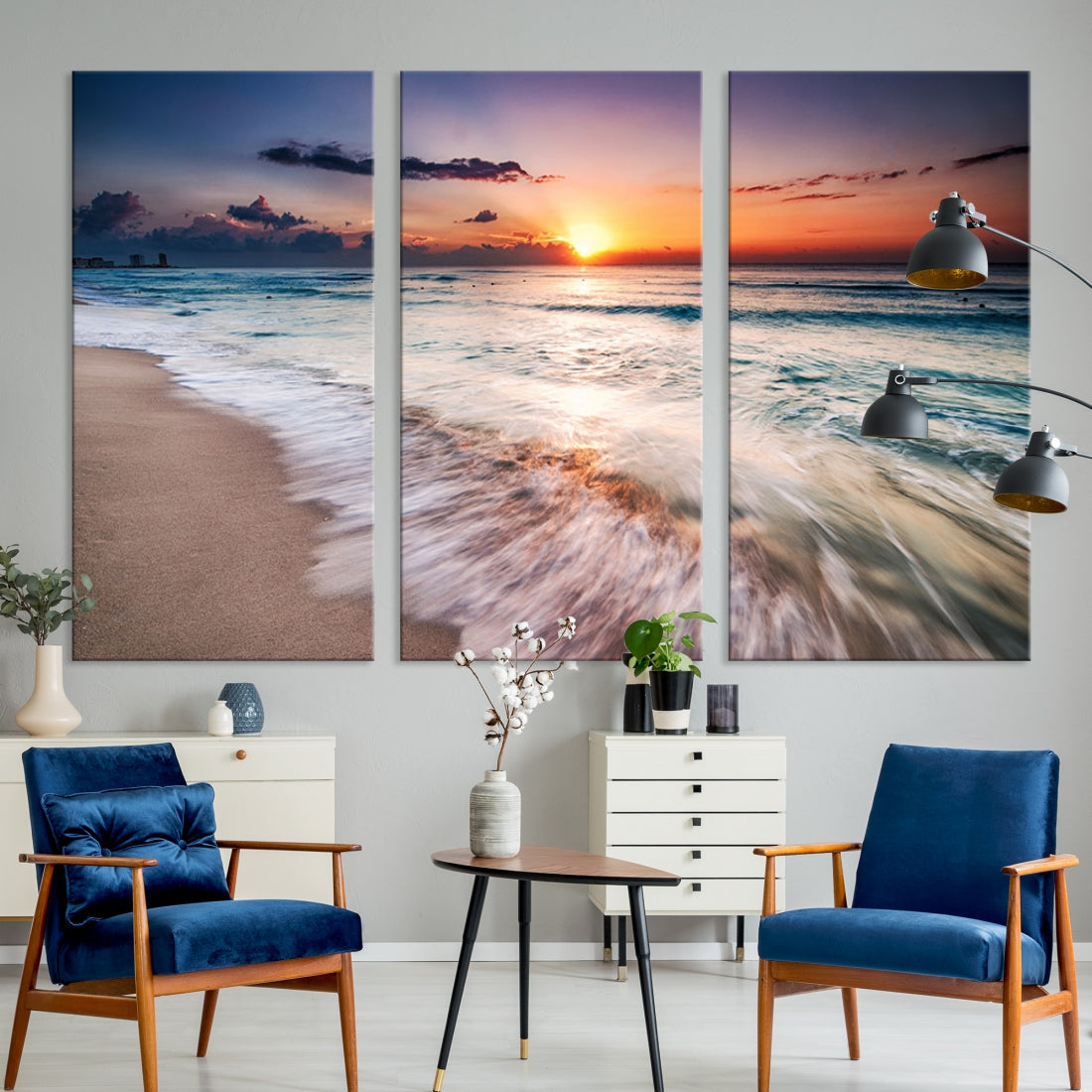 Serene Water Meets Radiant Sunset Clouds Wall Art Canvas Print
