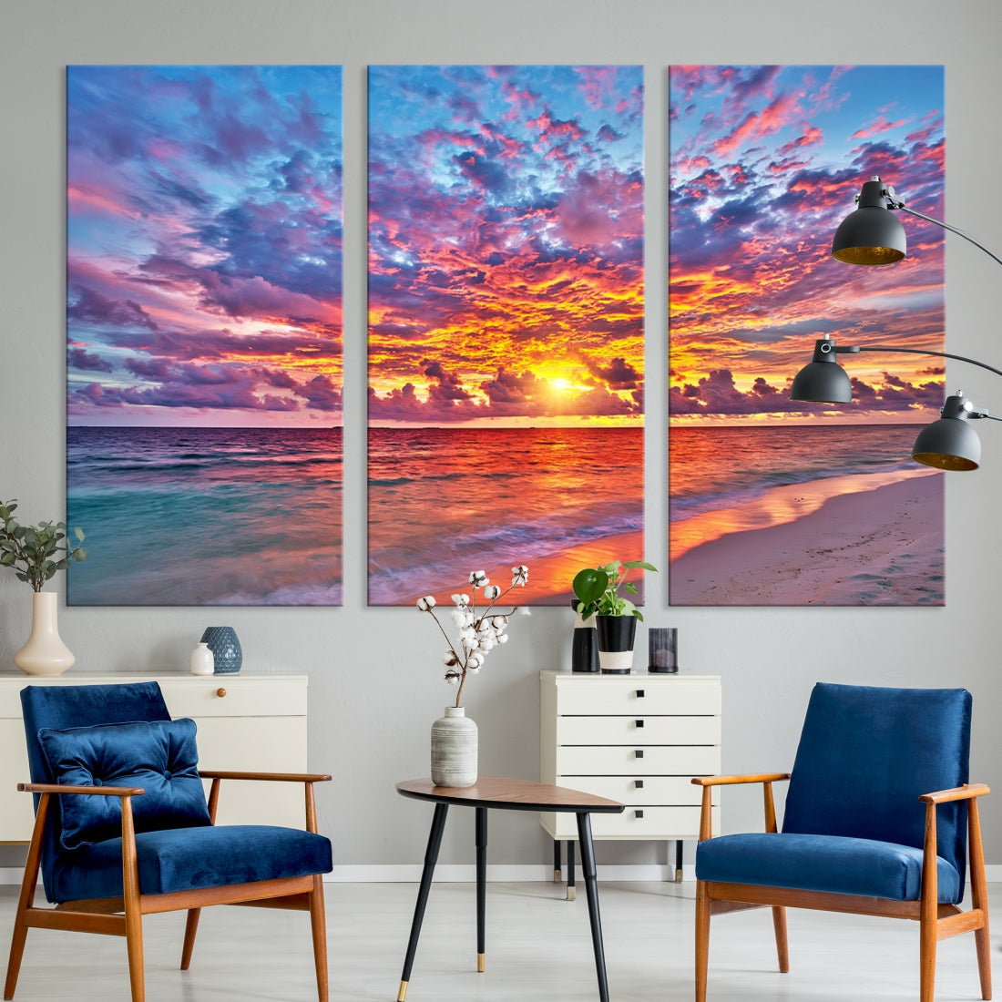 Amazing Ocean Sunset Beach Landscape Giclee Canvas Extra Large Wall Art Print