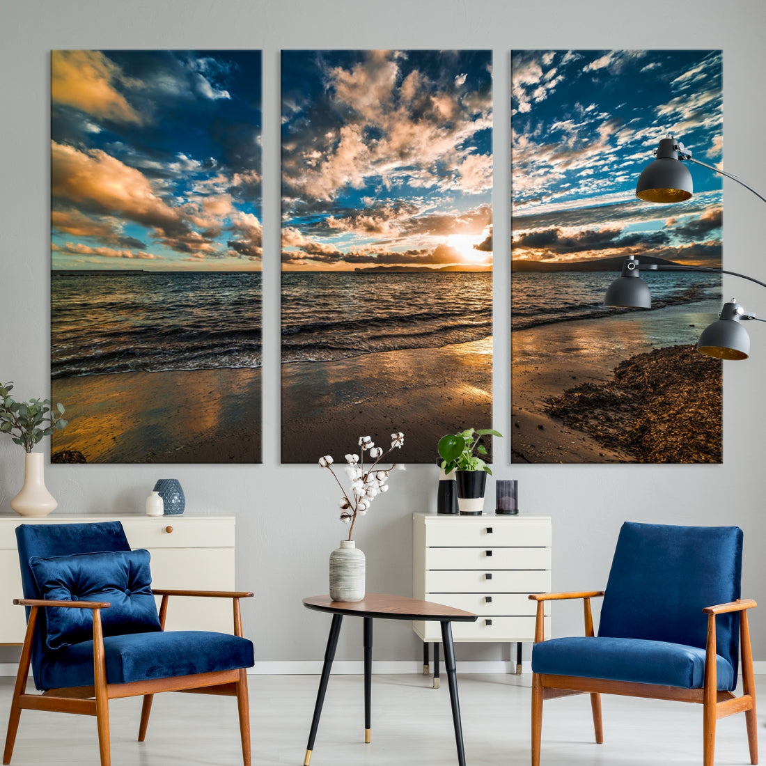 Ocean Beach Wall Art Canvas Print Sunset Artwork Print Coastal Wall Art