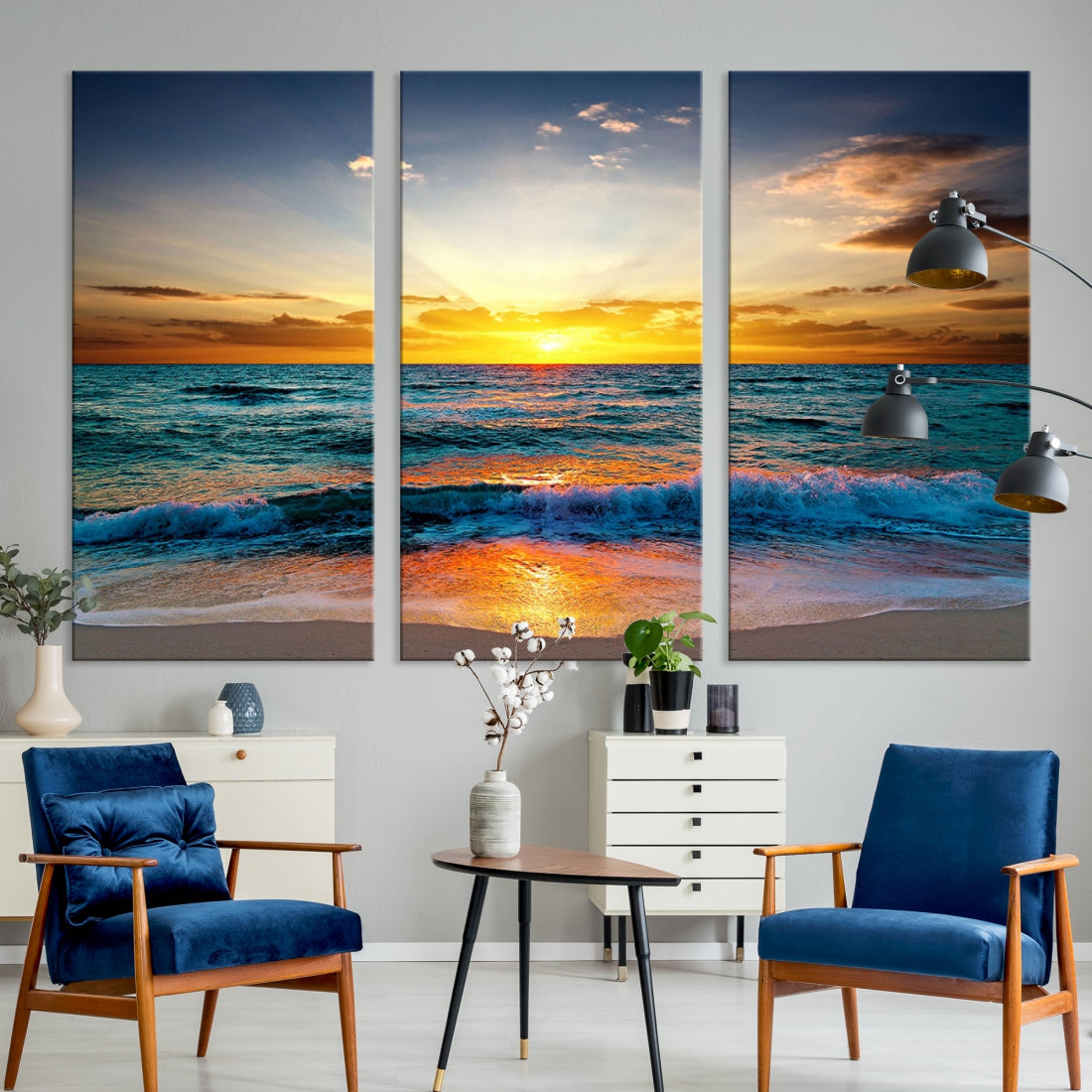 Beautiful Sunset on the Beach Coastal Wall Art Canvas Print for Dining Room Office Decor