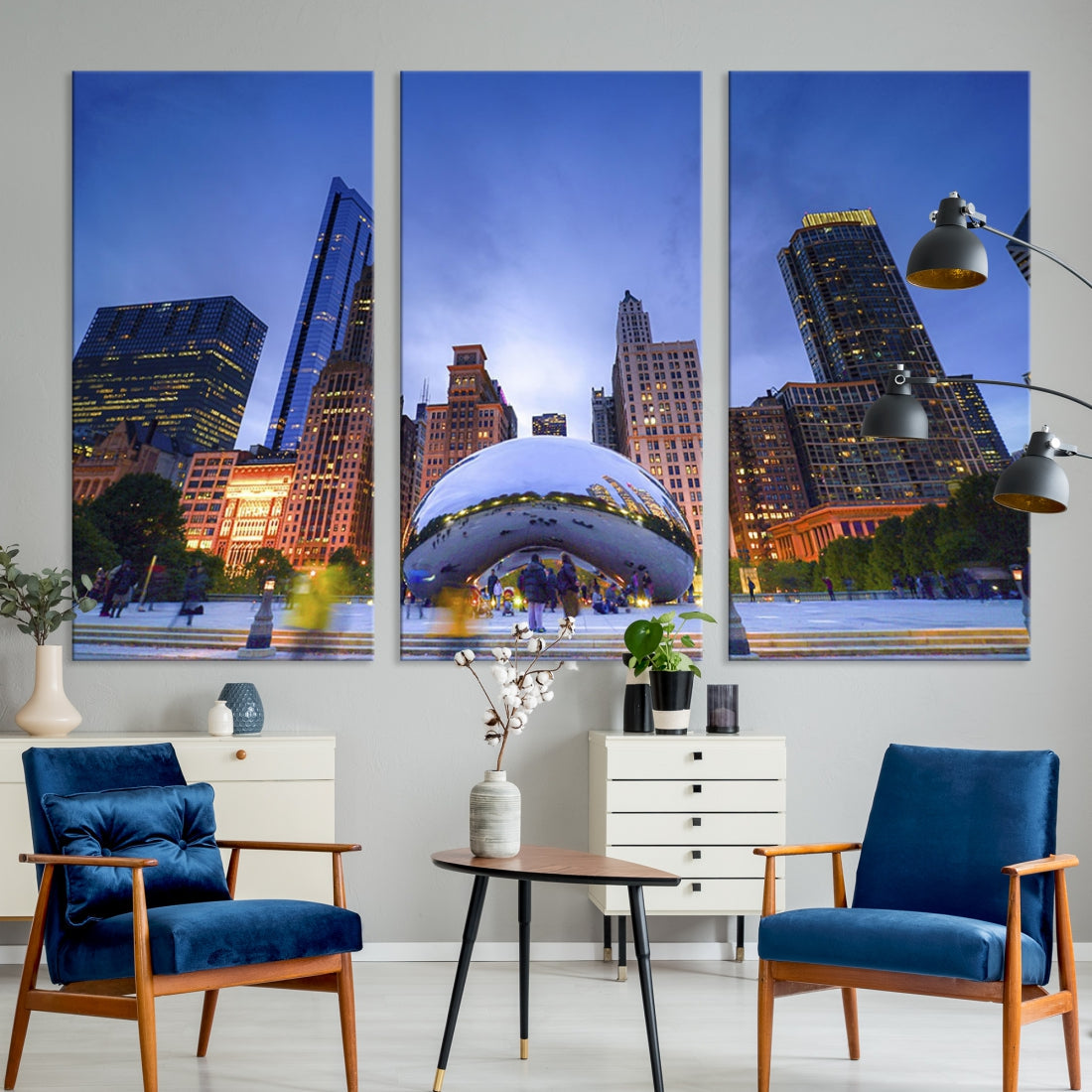 Chicago Night Skyline Wall Art Downtown Cityscape Canvas Picture Print Framed