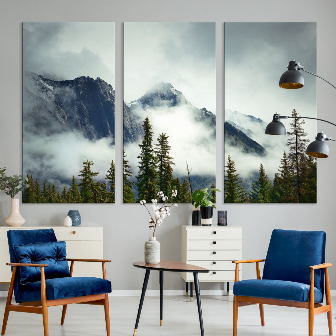 Foggy Nature Landscape Mountain Forest Extra Large Canvas Wall Art Giclee Print