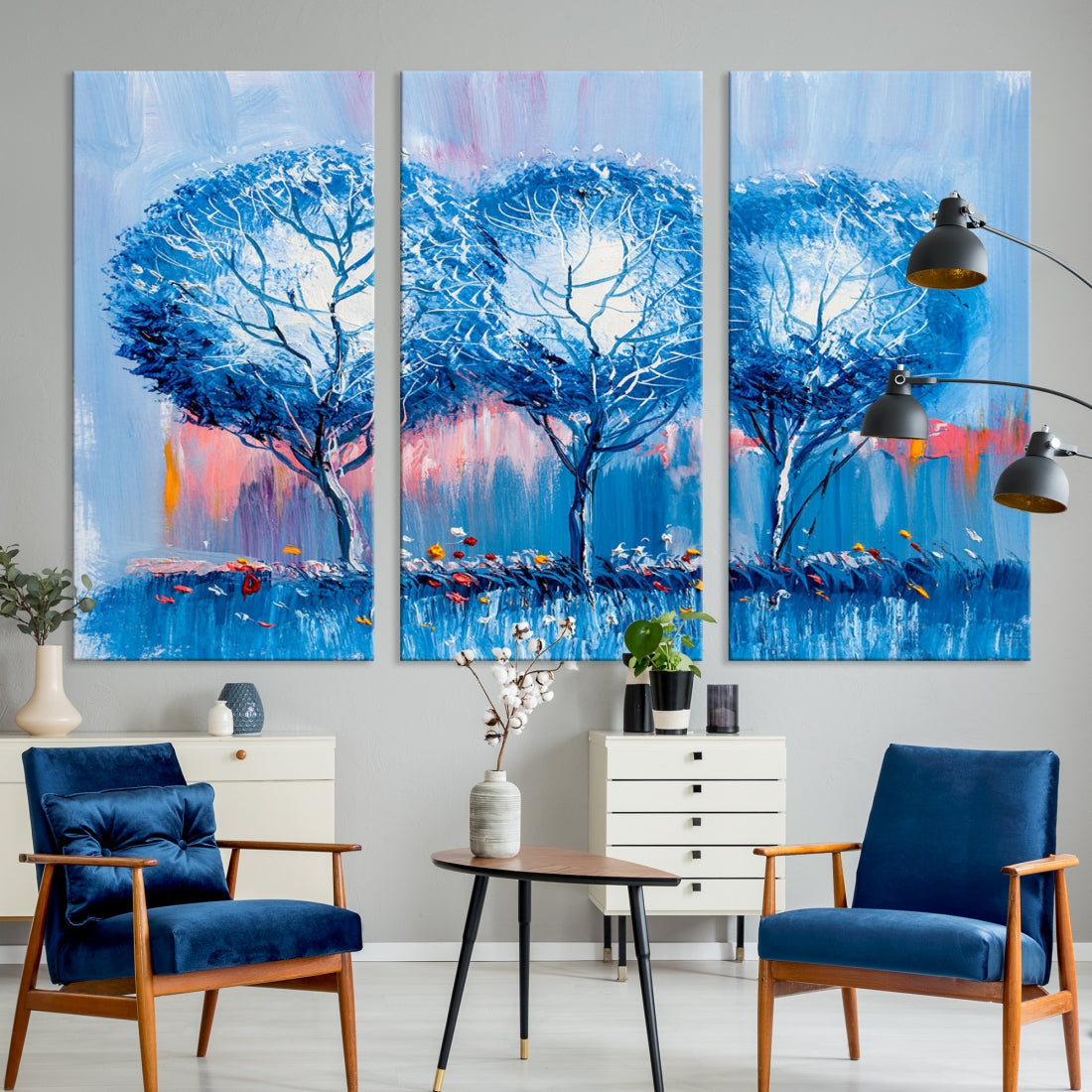 Abstract Blue Trees Oil Painting Printed on Canvas Wall Art Modern Wall Decor