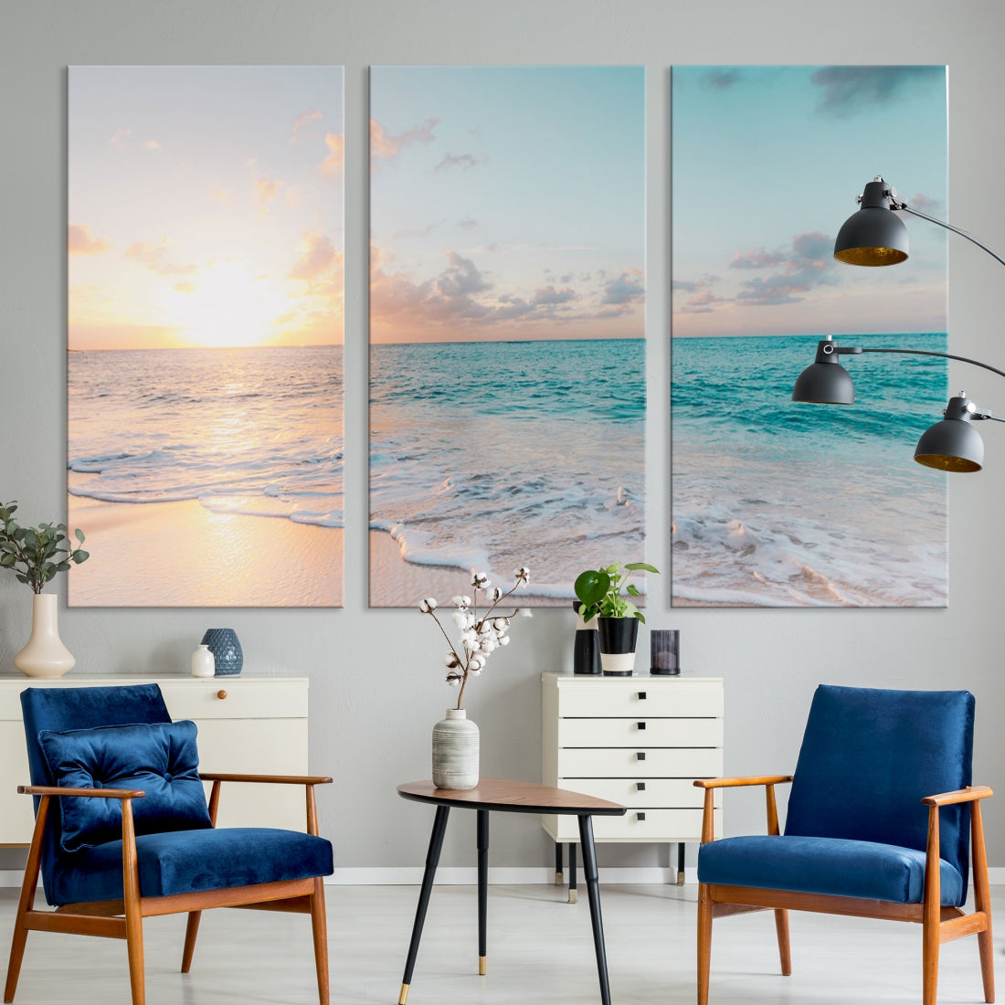 Appealing Sunset on Beach Canvas Wall Art Coastal Ocean Print