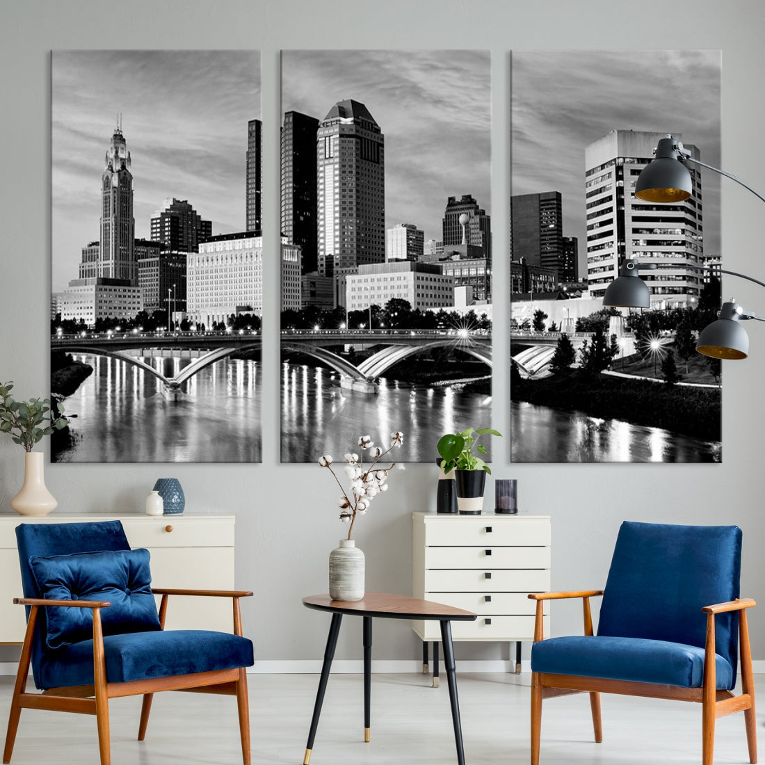 Black and White Columbus City Wall Art Skyline Cityscape Canvas Print