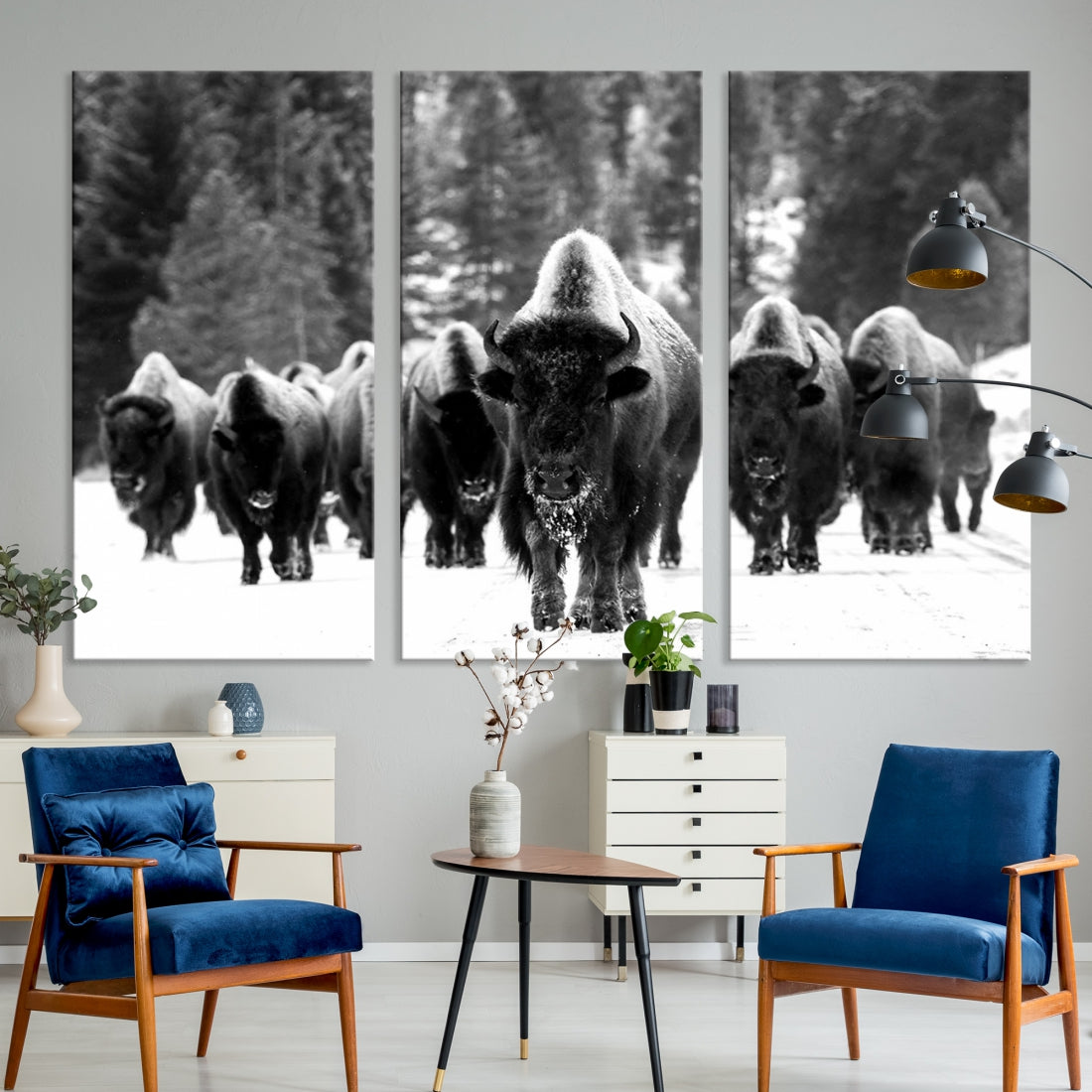 Buffalo Herd Wall Art Canvas Print, Bison Canvas Print