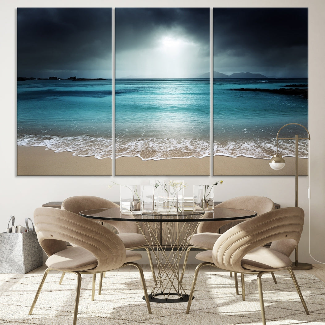 Dark Sky Bright Ocean Beach Large Wall Art Canvas Print