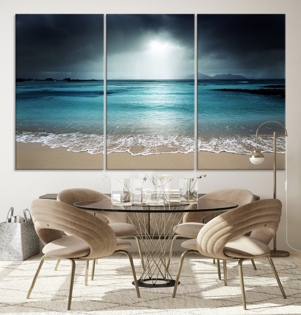 Dark Sky Bright Ocean Beach Large Wall Art Canvas Print