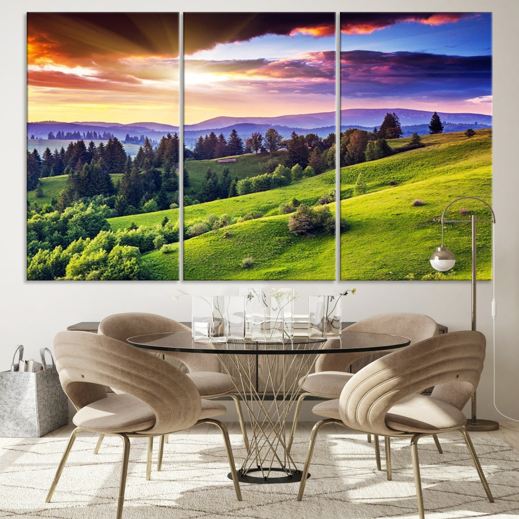 Large Wall Art Sparse Forest on Mountain at Sunset Landscape Canvas Print
