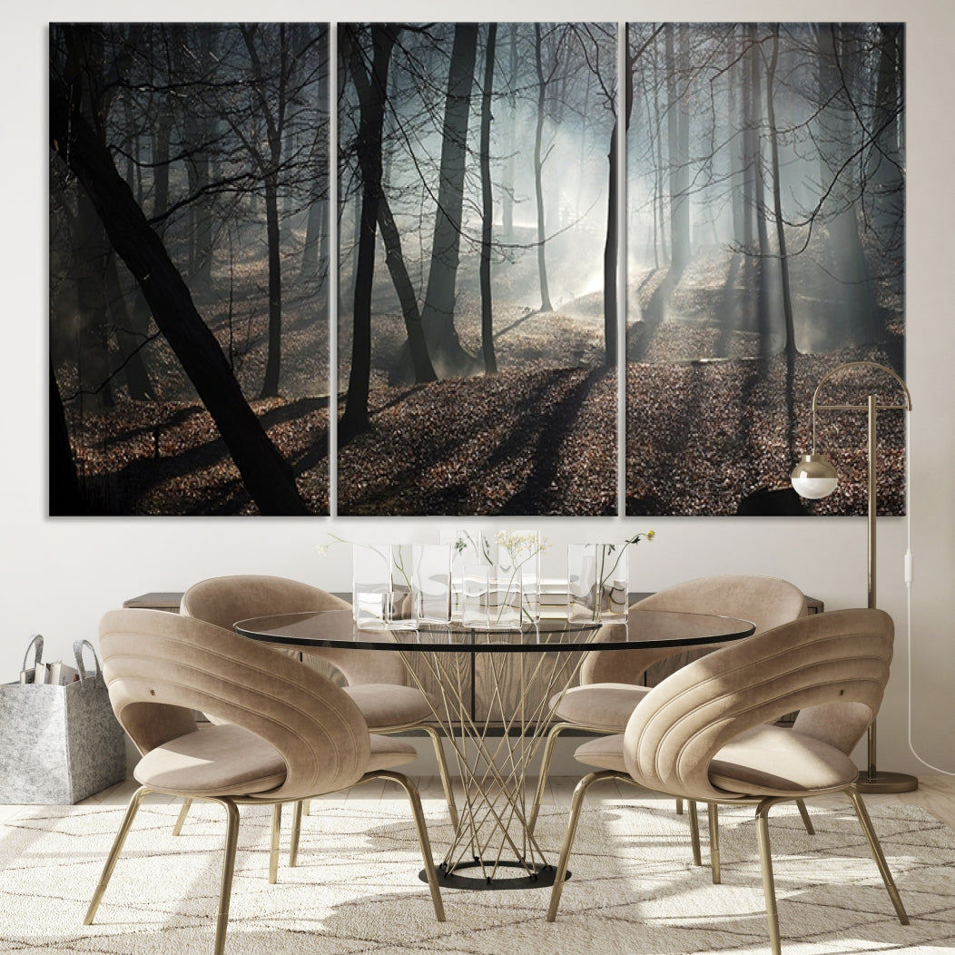 Large Wall Art Fascinating Foggy and Dark Forest Canvas Print