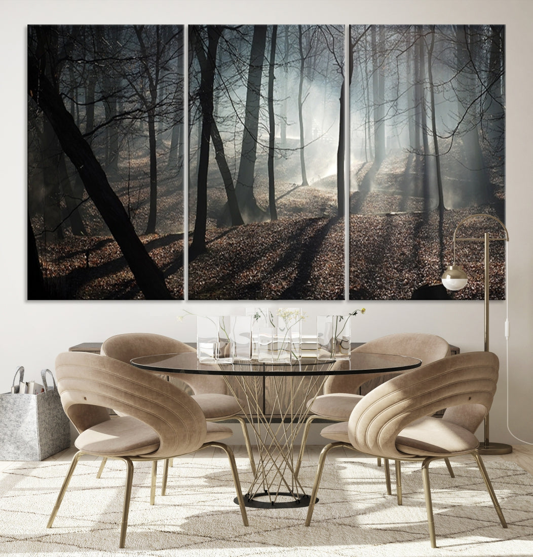 Large Wall Art Fascinating Foggy and Dark Forest Canvas Print