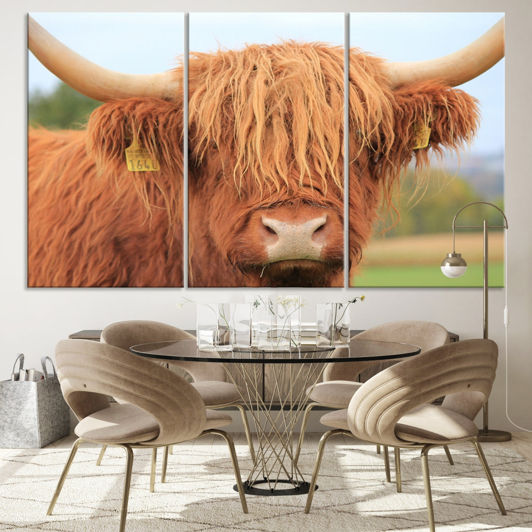 Highland Cow Close-up Canvas Wall Art Print Multi Panel Extra Large Canvas Set Framed Ready to Hang Artwork