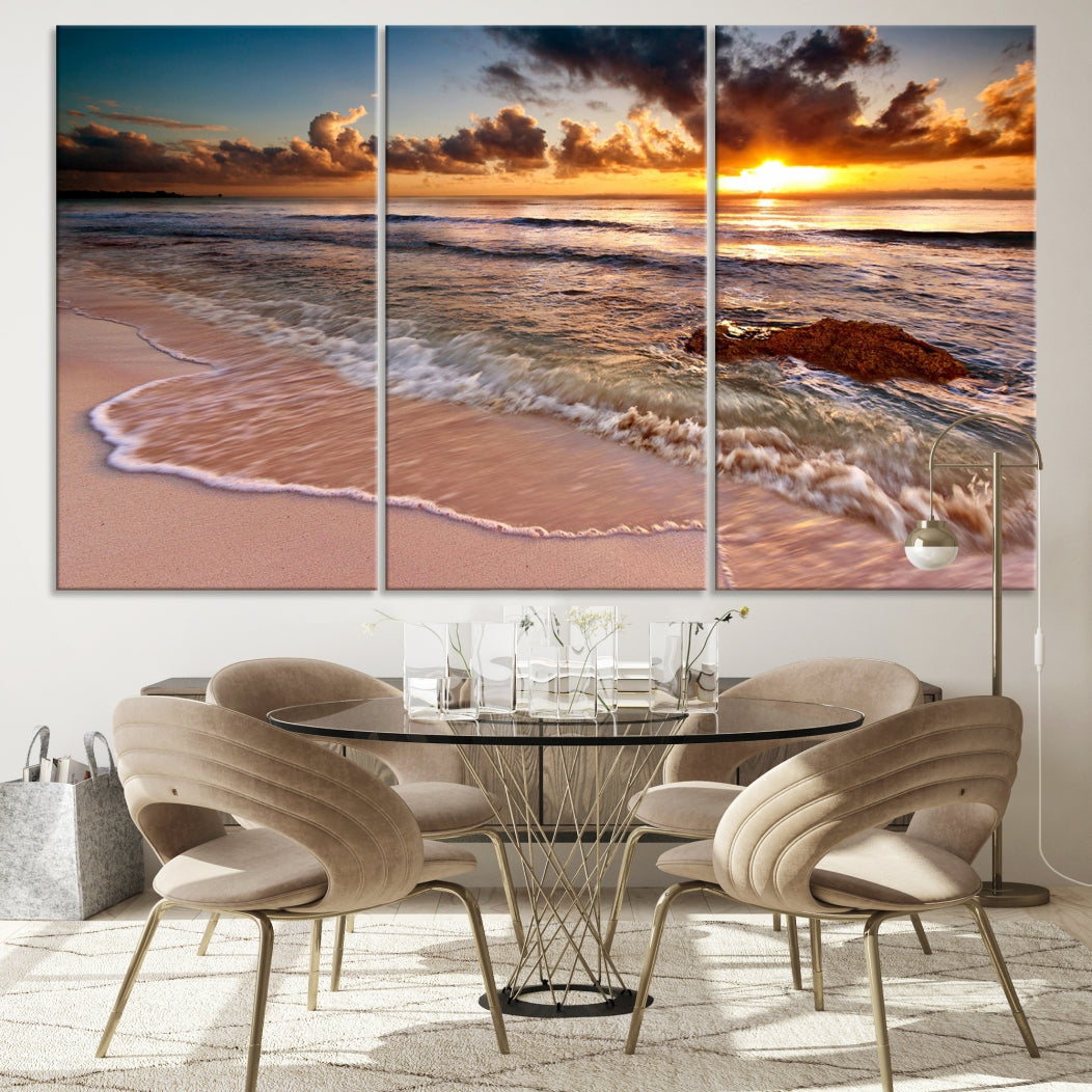 Breathtaking Sunset and Calm Beach Waves Canvas Wall Art Print