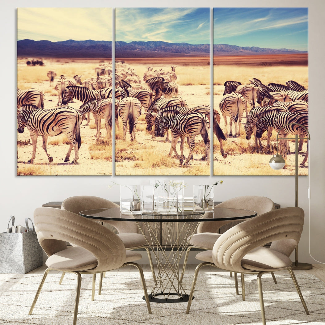 Zebras in the Savannah Africa Wild Animals Wildlife Photo Canvas Wall Art Giclee Print