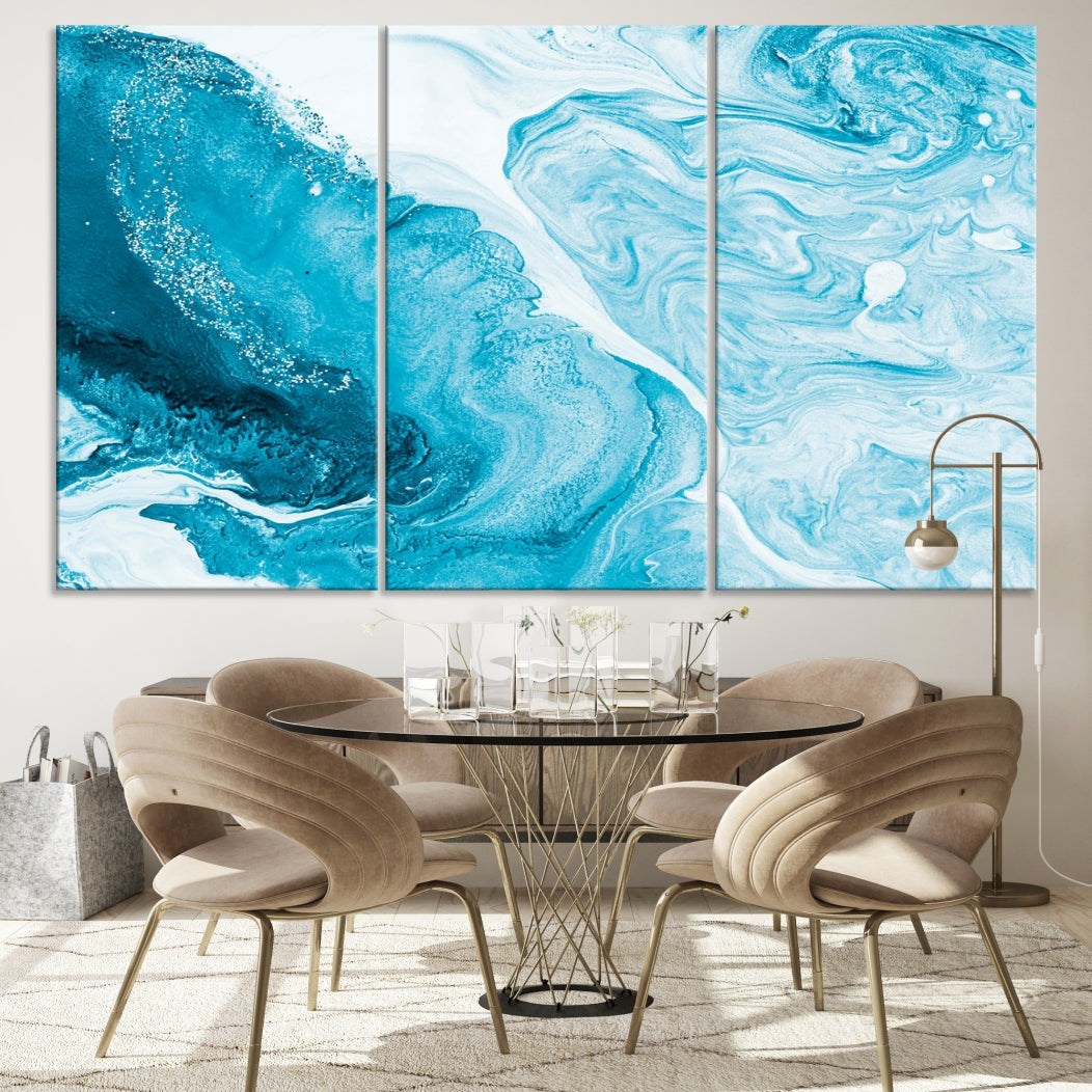 Bright Blue Abstract Painting on Canvas Large Marble Art Print