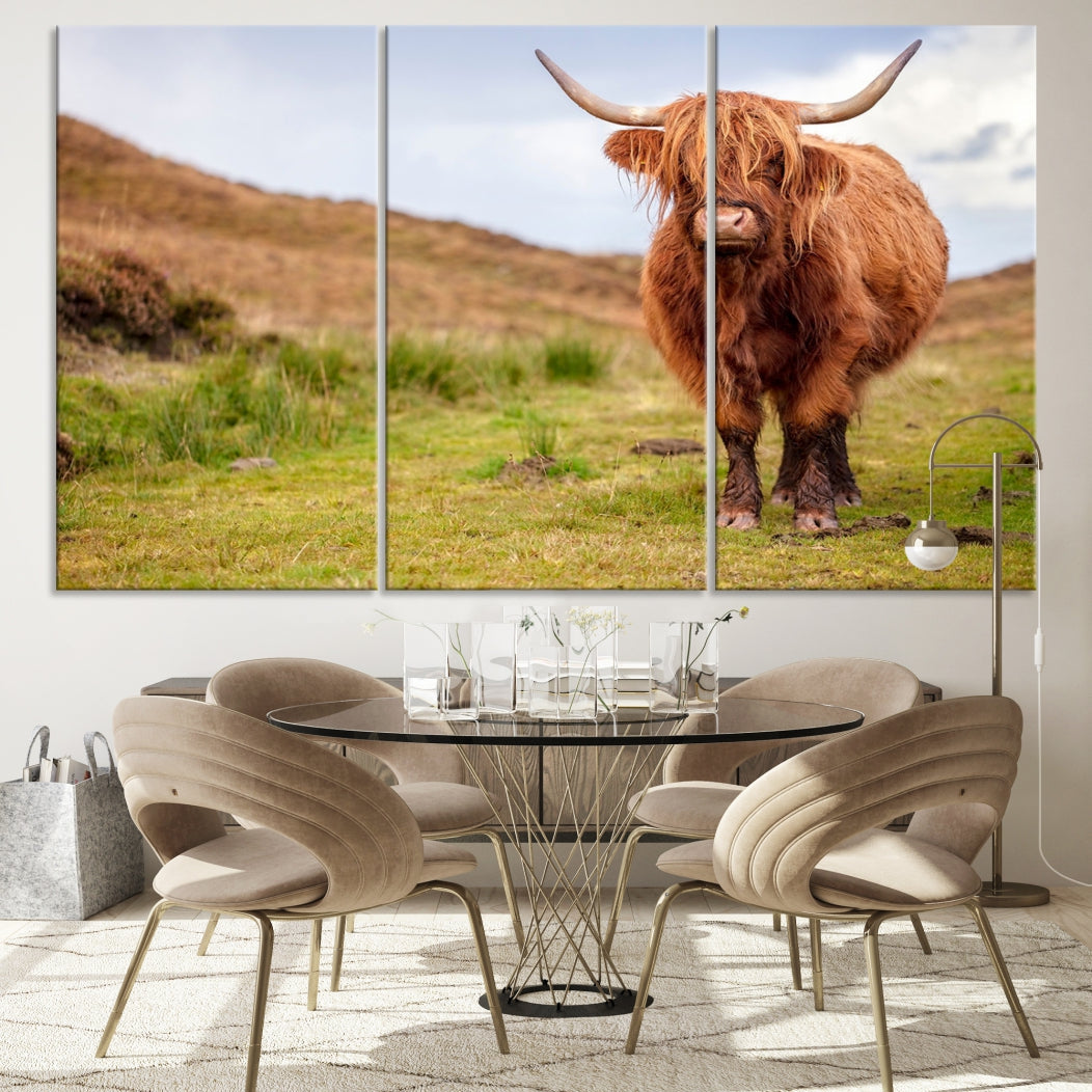 Highland Cow Large Animal Canvas Wall Art Texas Cow Canvas Art Cattle Photograph Art Canvas Picture Animal Art Print Home Decor Farmhouse Art Multi Panel Framed Wall Art Canvas Print